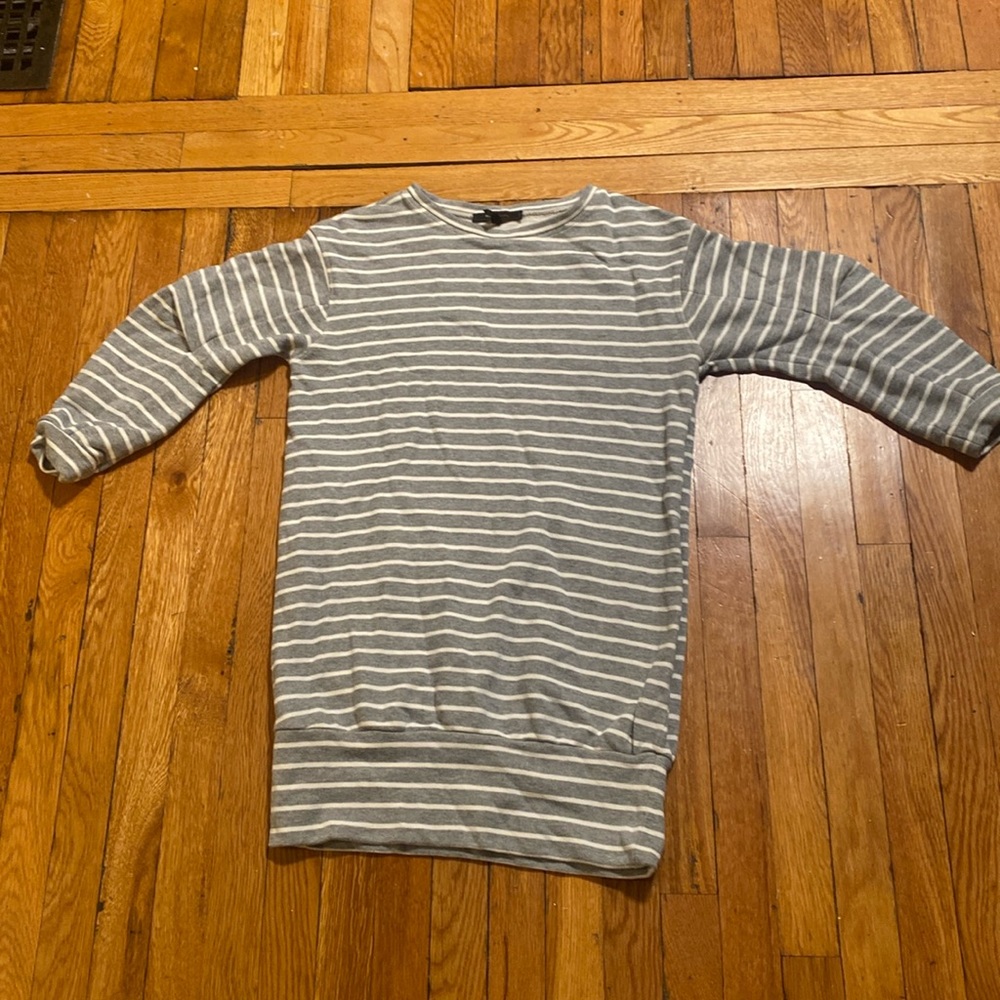 BCBG sweater dress gray and white stripes